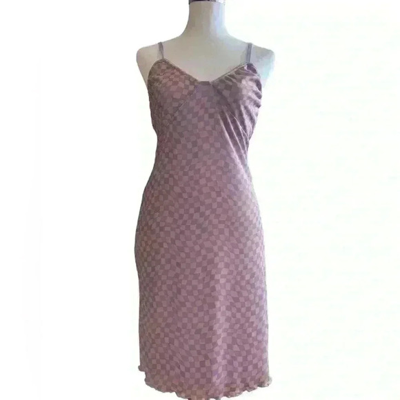 Forever 21 Checkered Purple And Pink 90's Mini Spaghetti Strap Dress Size Medium - Picture 1 of 7